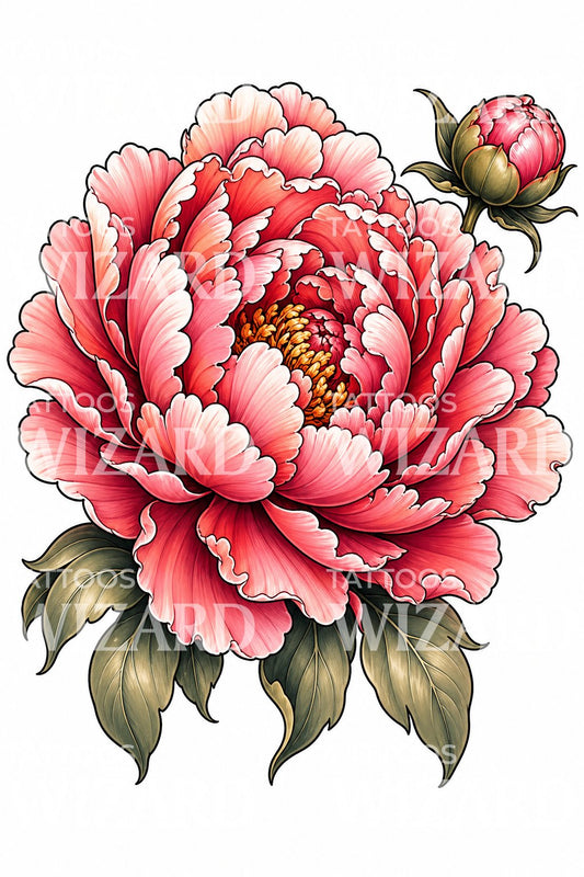 Design Tatuaggio Peonia Neo Traditional