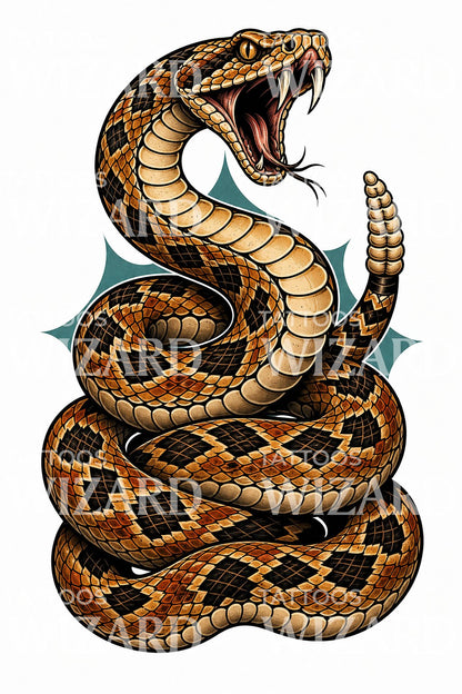 Neo Traditional Rattlesnake Tattoo Design