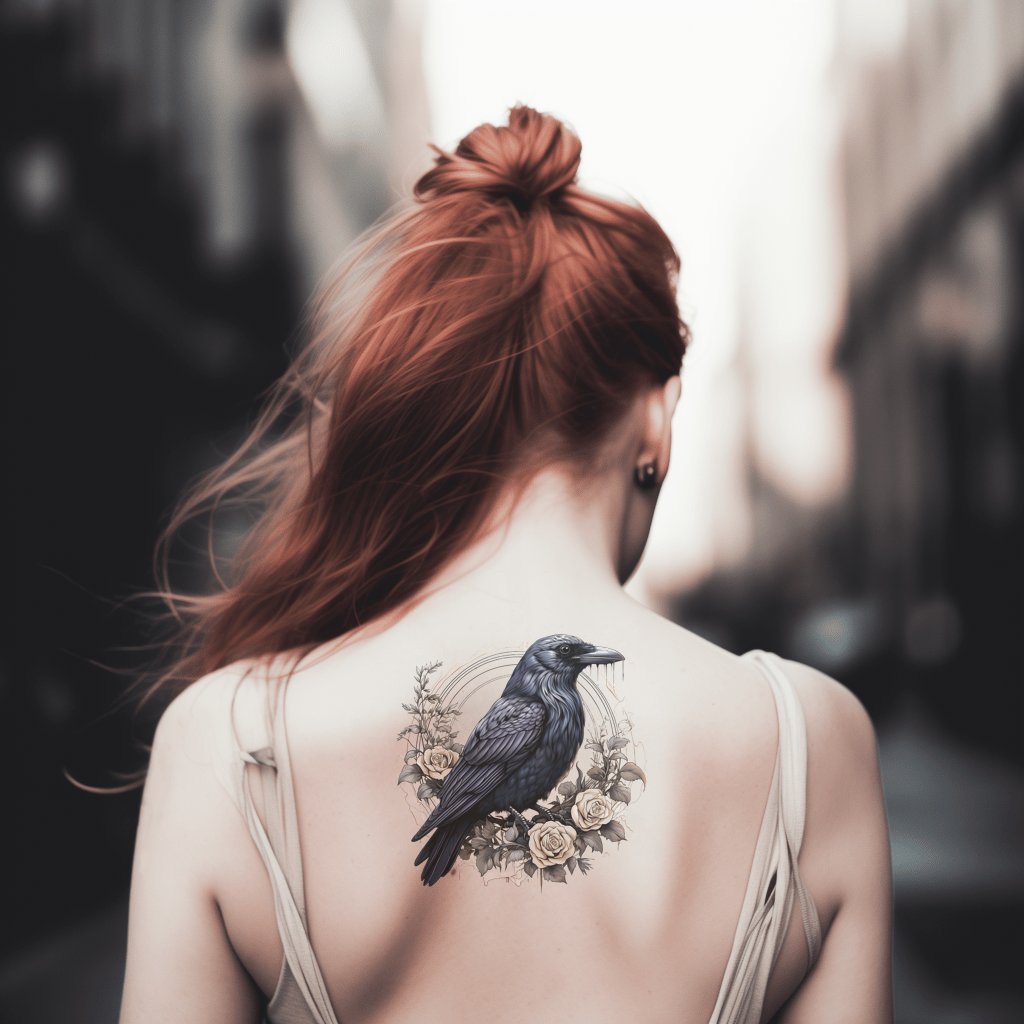 Neo-traditionelles Raben- und Rosen-Tattoo-Design