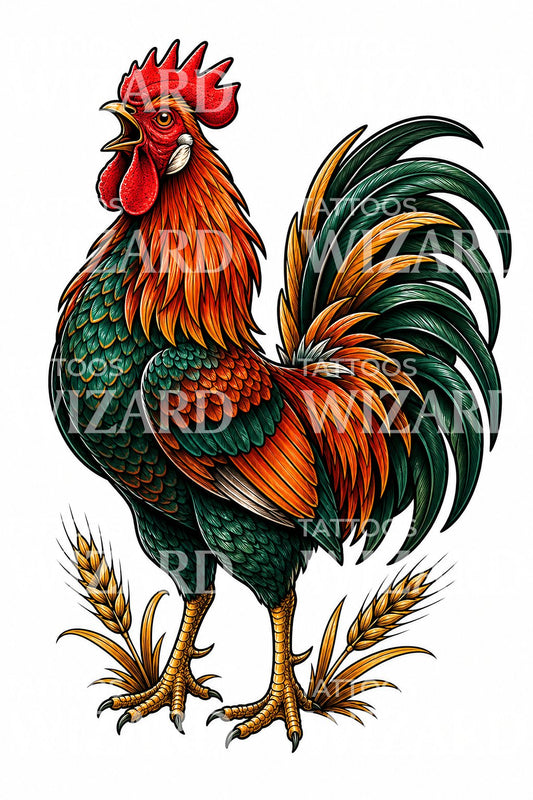 Neo Traditional haan tattoo ontwerp