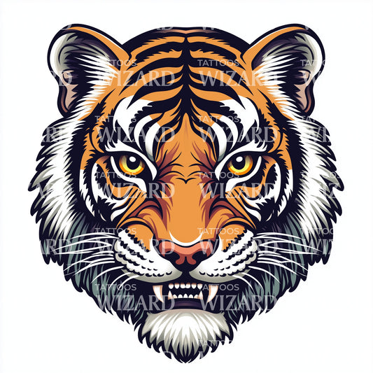Neo Traditional Tiger Tattoo Design