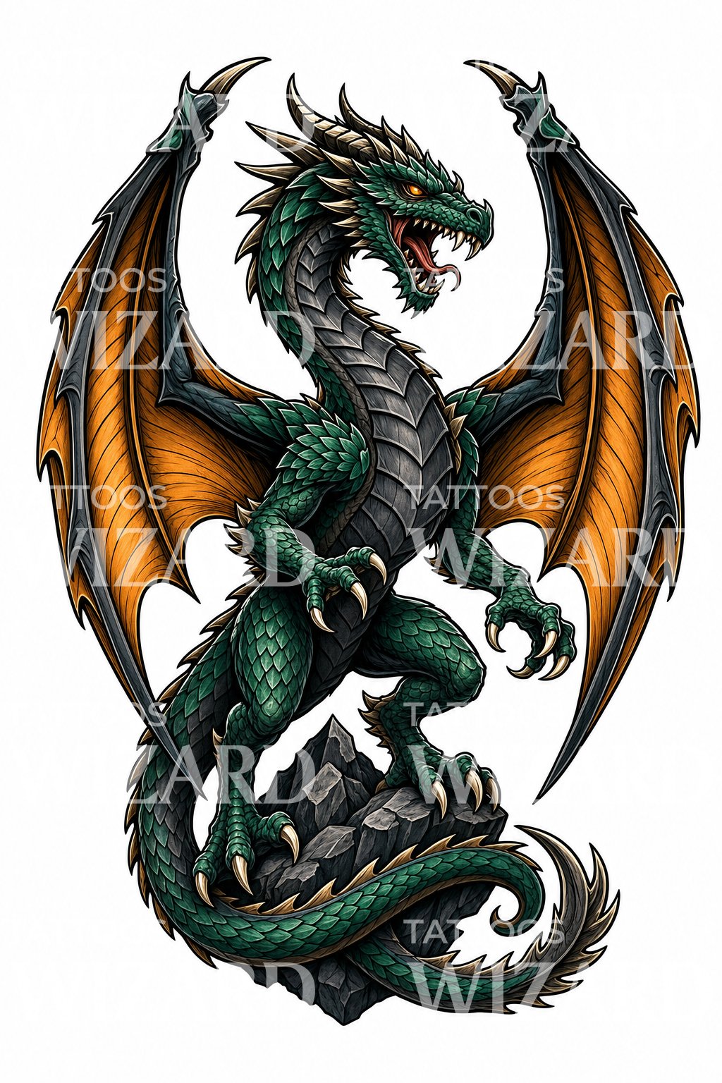 Neo Traditional Wyvern Tattoo Illustration