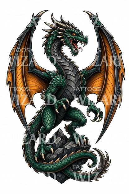 Neo Traditional Wyvern Tattoo Illustration