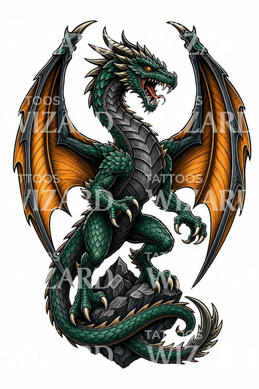 Neo traditional wyvern -tatuointikuvitus