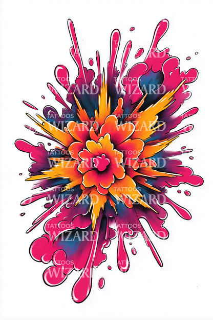 Neonexplosion Blomma Tatuering Idé
