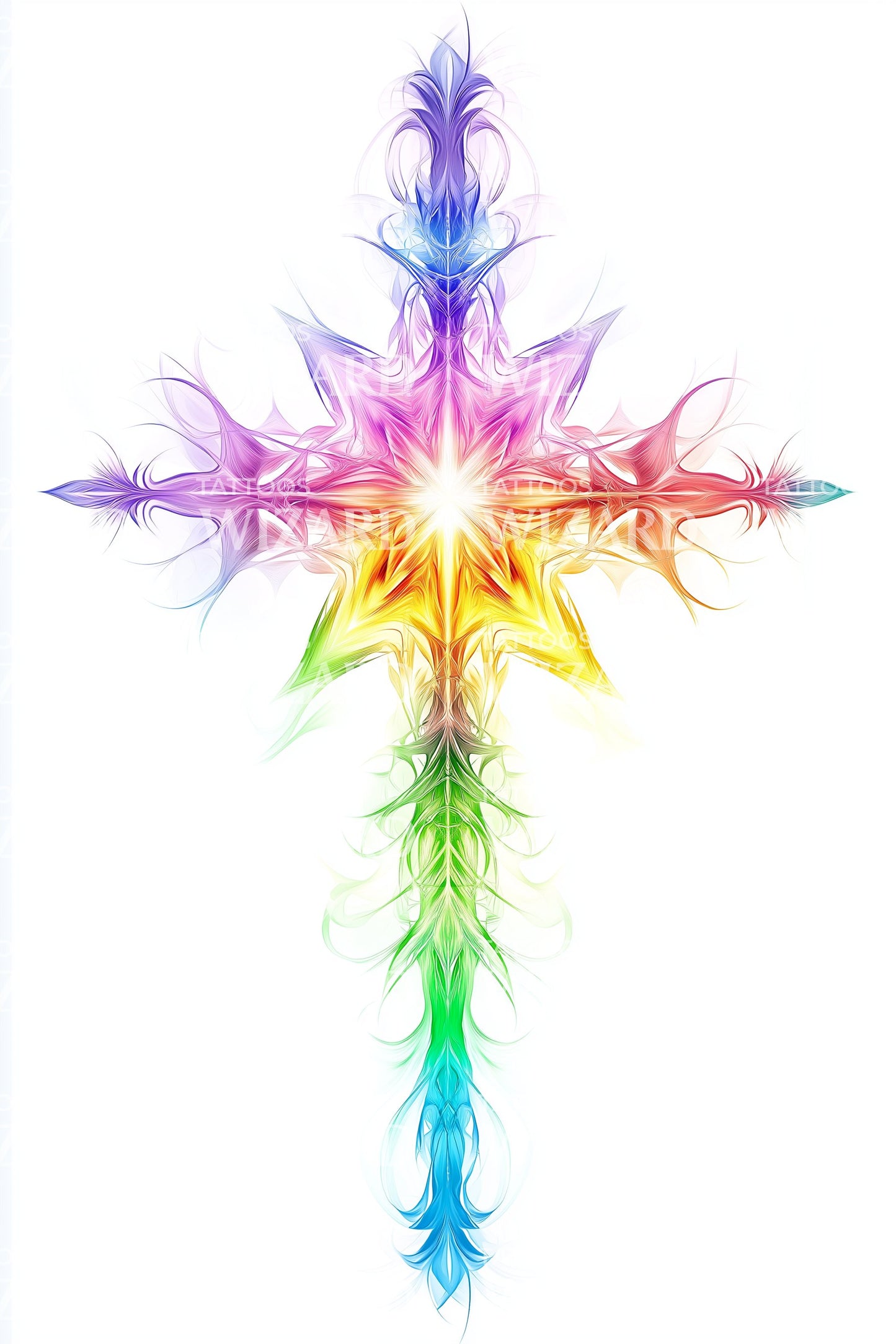 Neon Burst Cross Tattoo Design