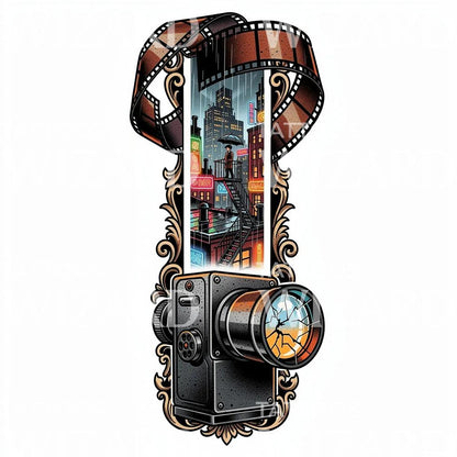 Neon Film Camera Tattoo Illustration