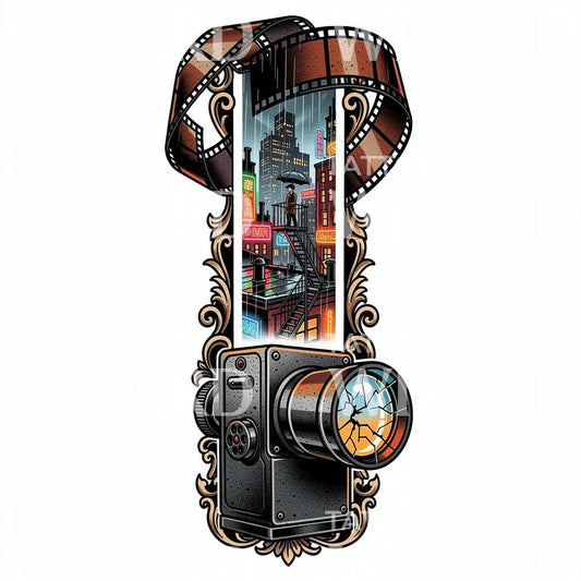 Neon Film Camera Tattoo Illustration