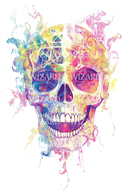 Neon Glitch Skalle Tatuering Design