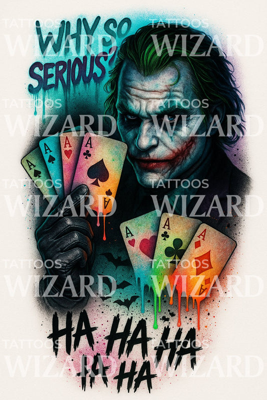 Neon Joker Card Splash Tattoo Design