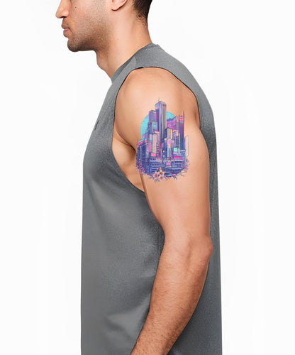 Futuristisk Neon Metropol Tatuering Design