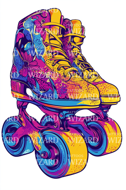 Neon Roller Skate Tattoo Design