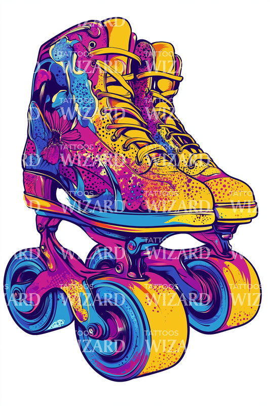 Neon Roller Skate Tattoo Design