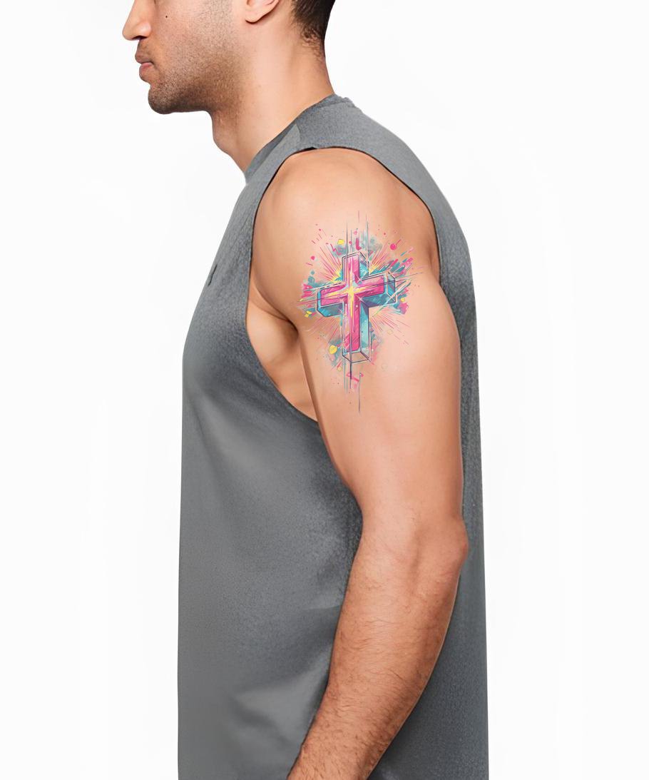 Neon Splash Faith Cross Tattoo Design