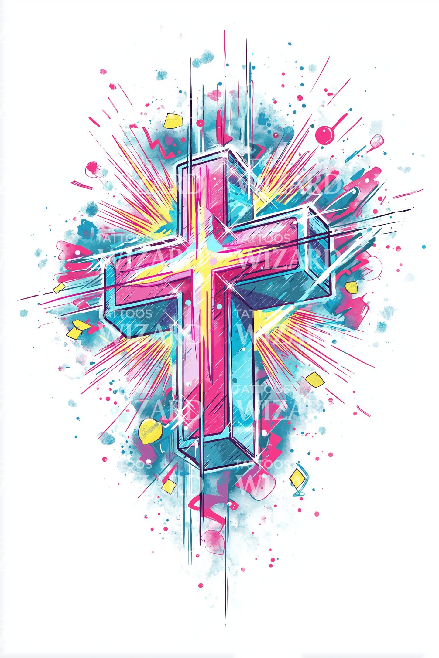 Neon Splash Faith Cross Tattoo Design