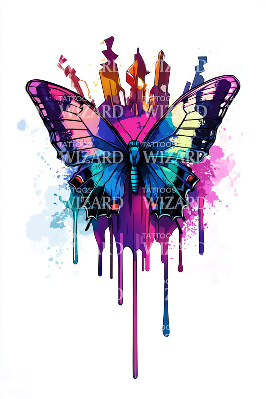 Neon Watercolor Butterfly Tattoo Design