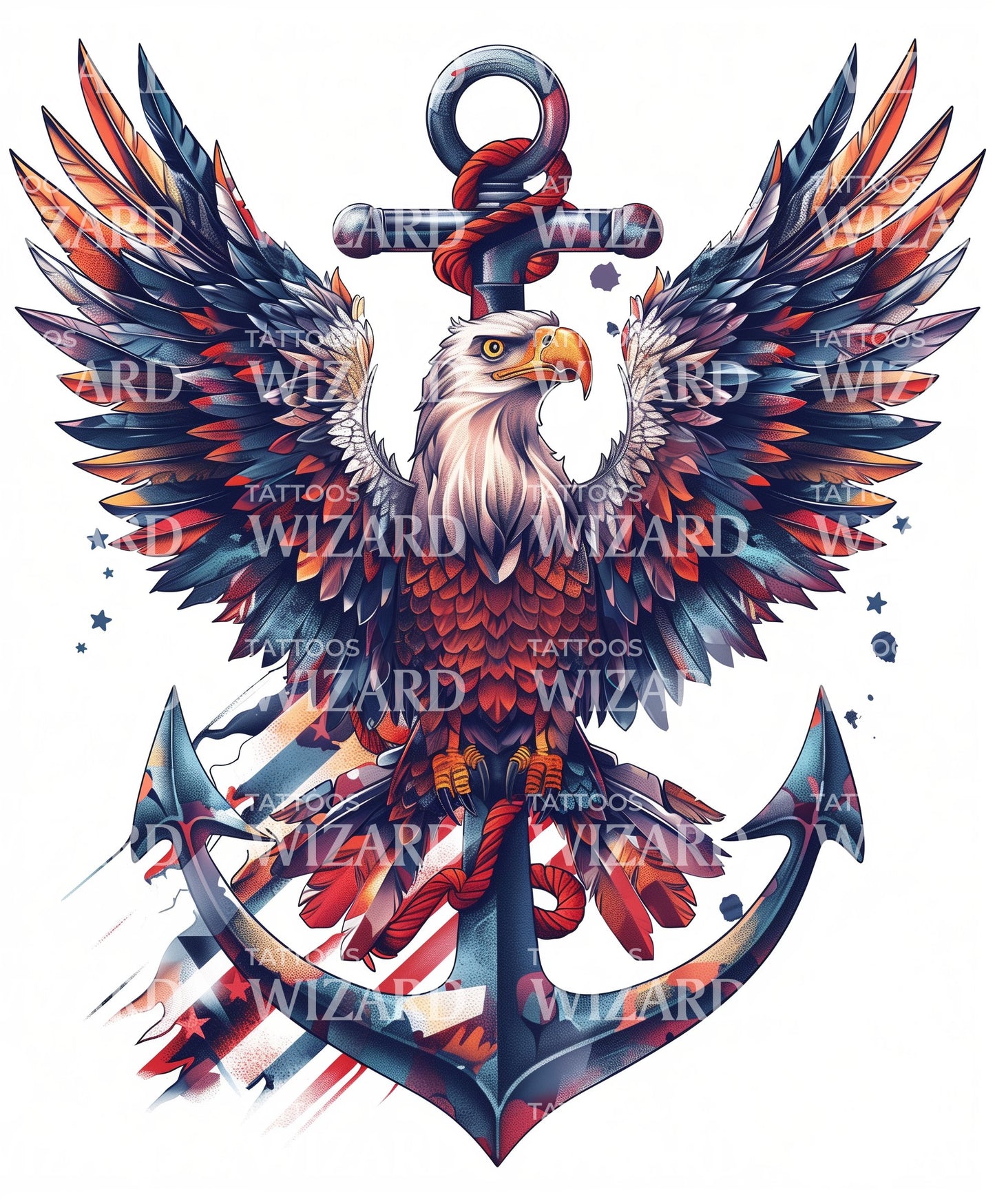 Neotraditional Bald Eagle and Anchor Tattoo Design