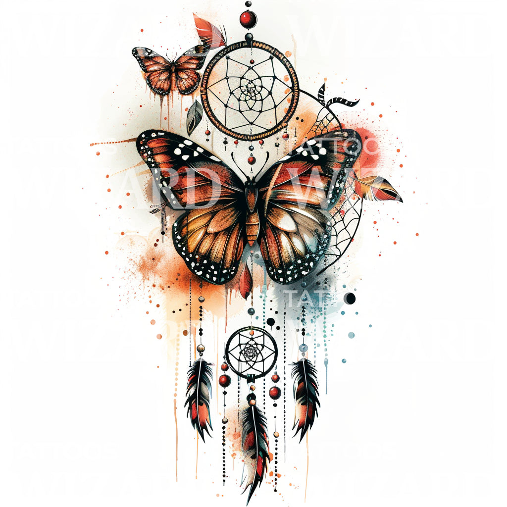 Neotraditional Dreamcatcher Butterfly Tattoo Design