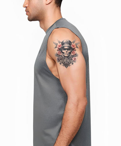 Diseño de tatuaje de composición militar de guerra neo tradicional