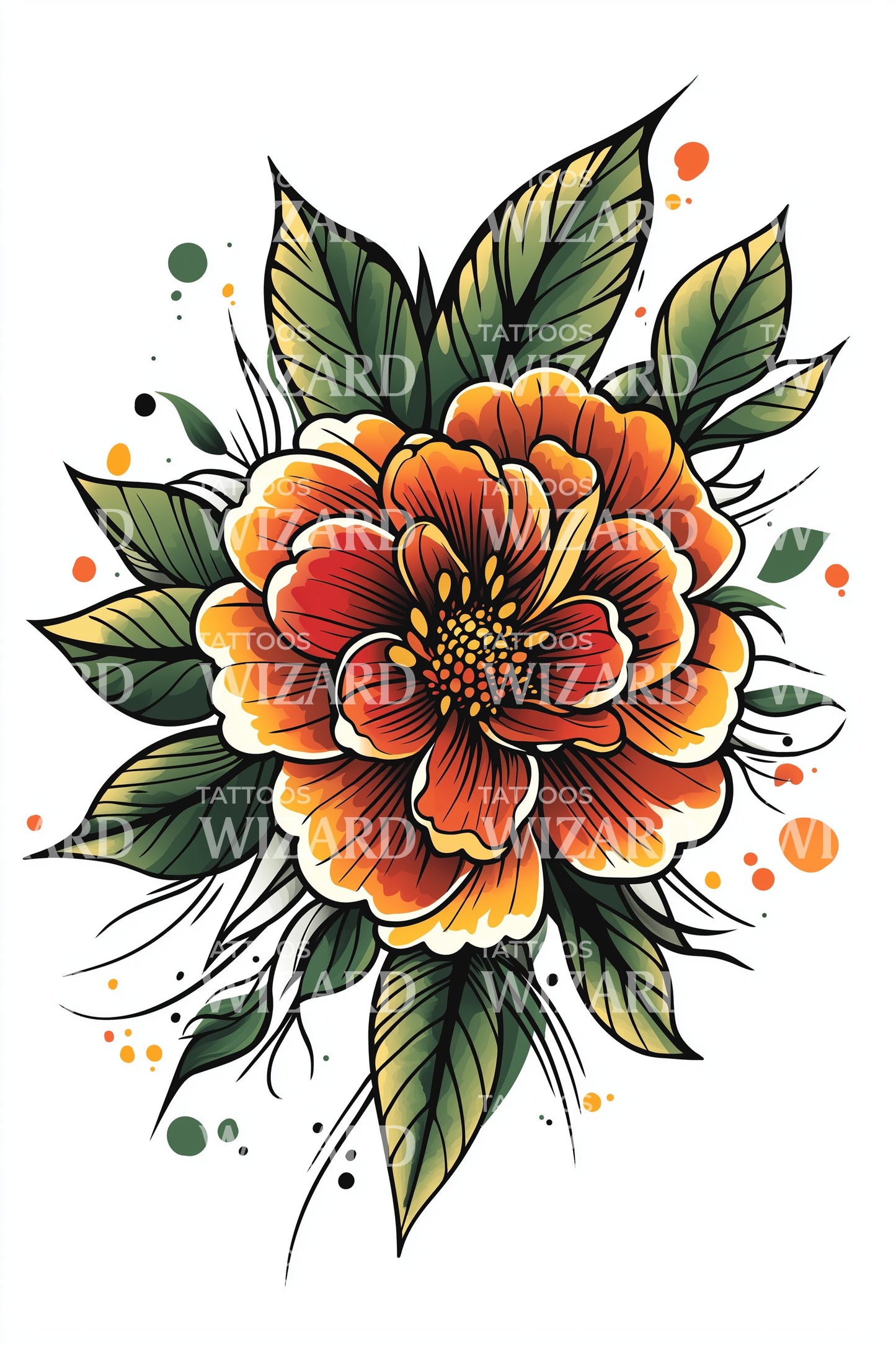 Neotraditional Peony Crest Tattoo Design
