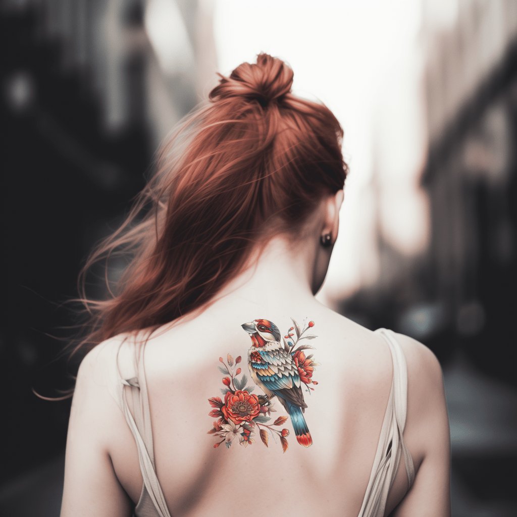 Neotraditional Colorful Bird Tattoo Design