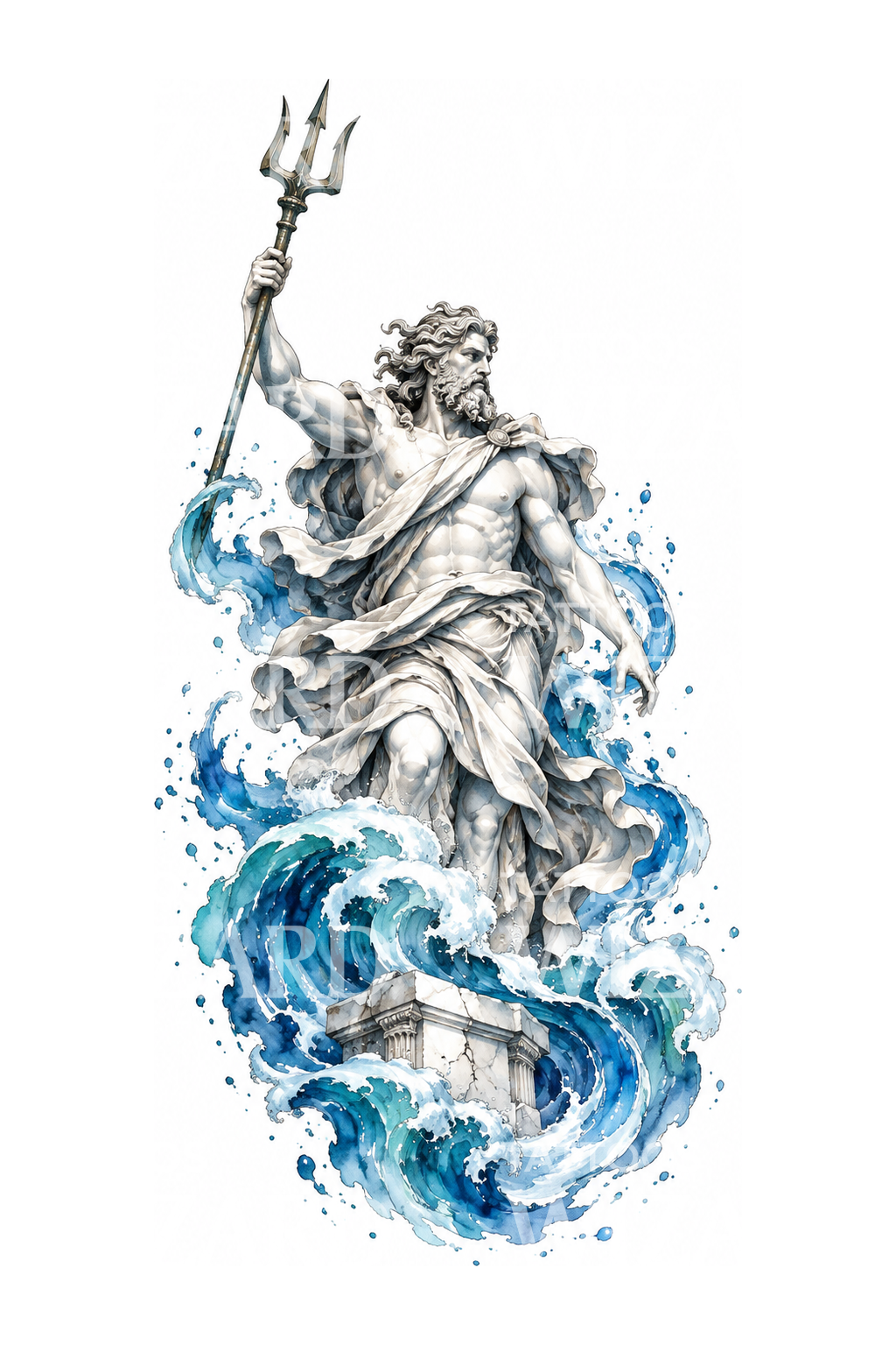 Neptune Marble Statue Storm Wave Tattoo