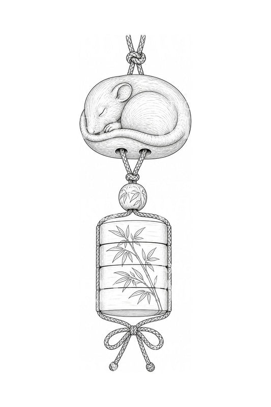 Diseño de tatuaje de rata Netsuke e Inro