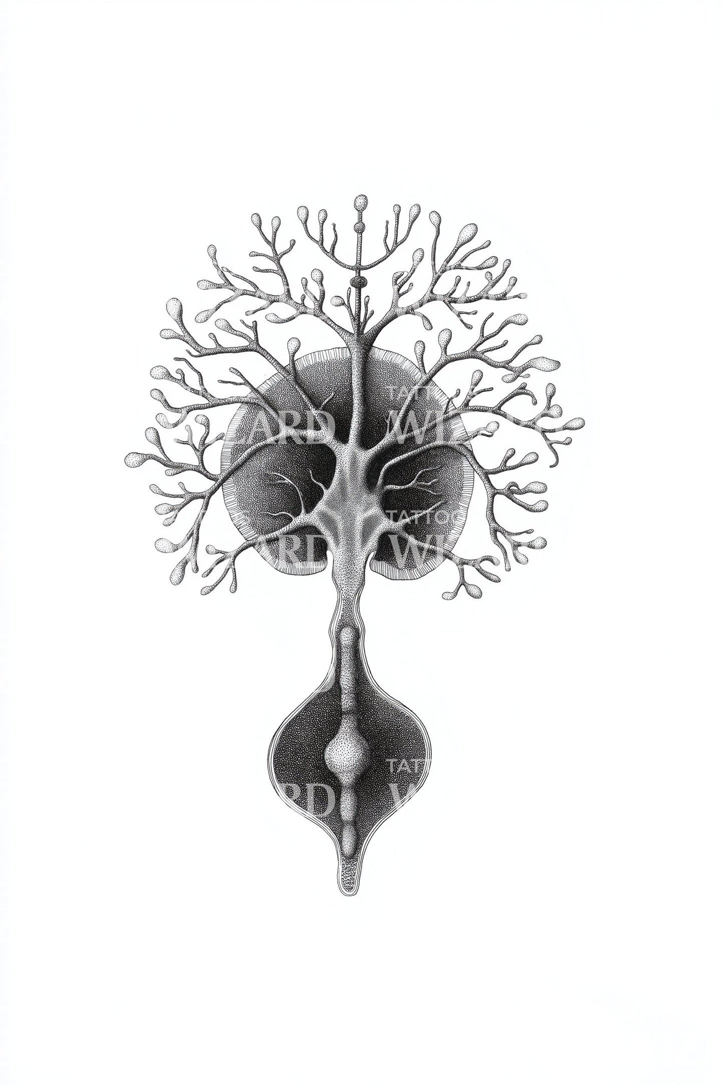 Neural Skull Blossom Tattoo Illustration