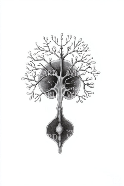 Neural Skull Blossom Tattoo Illustration