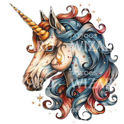 New School Rainbow Unicorn Tattoo Design