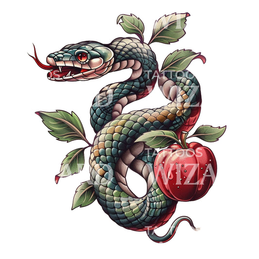 New School Snake Temptation Tattoo Design