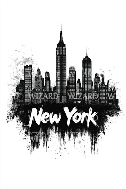 New York Cityscape Splatter Tattoo Design