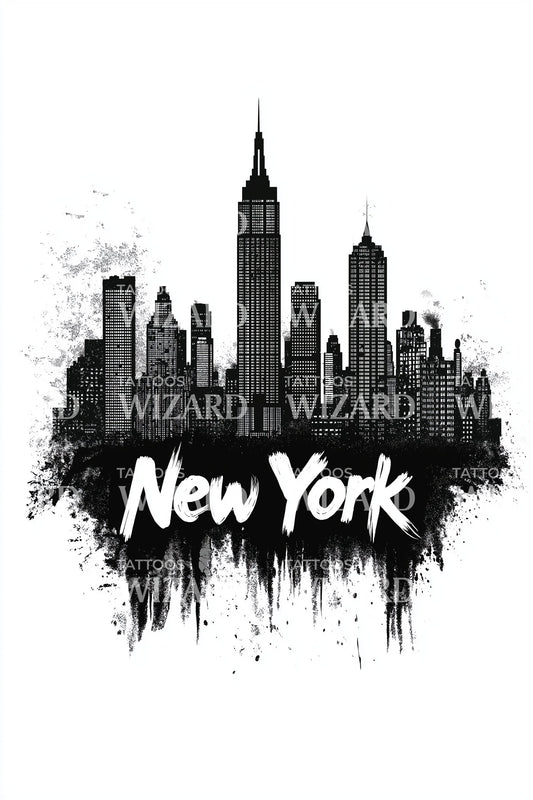 New York Cityscape Splatter Tattoo Design