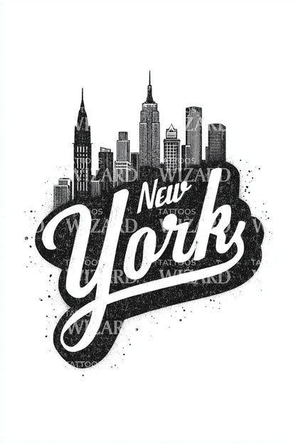 New York Retro Script City Tattoo Design