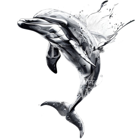 Jumping Dolphin Sketch Tattoo Design