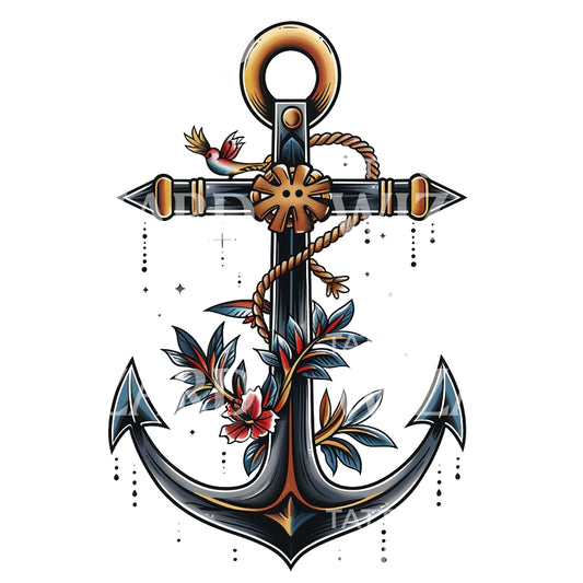 Tropical Waters Anchor Tattoo Design