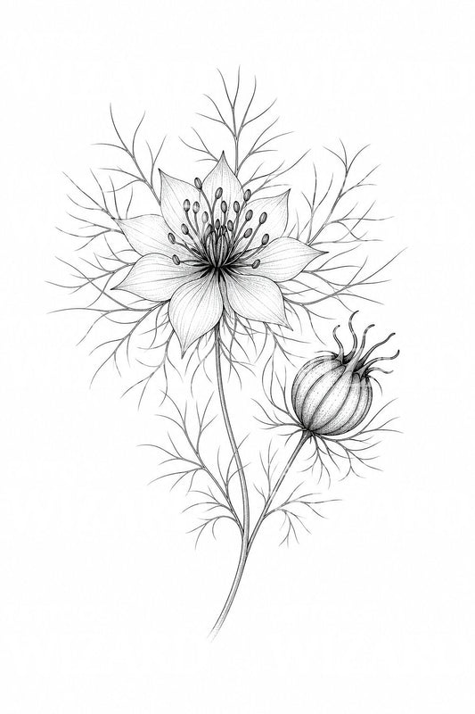 Desain tato nigella love in a mist