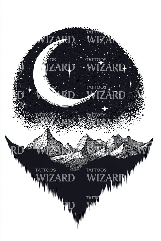 Night Crescent Landscape Tattoo Idea