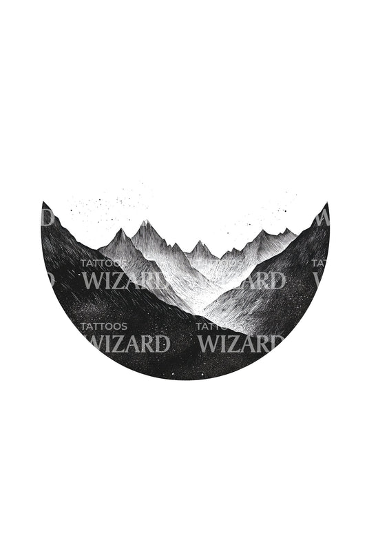 Night Mountains Circle Tattoo Design