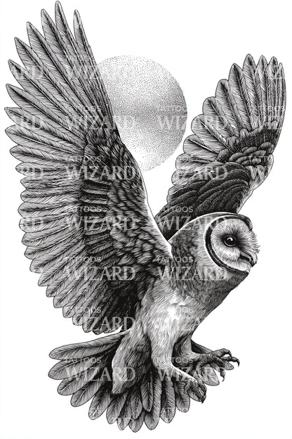 Night Owl Wing Tattoo Design