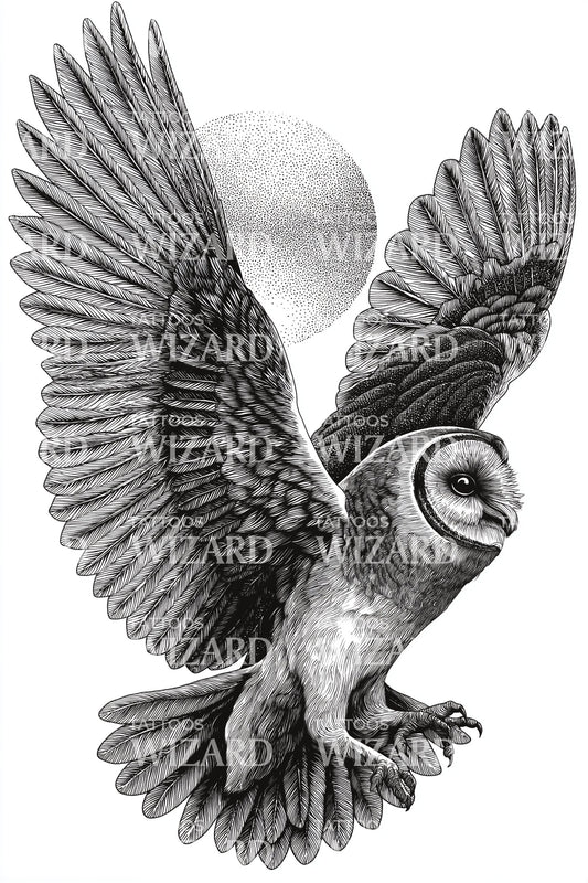 Night Owl Wing Tattoo Design