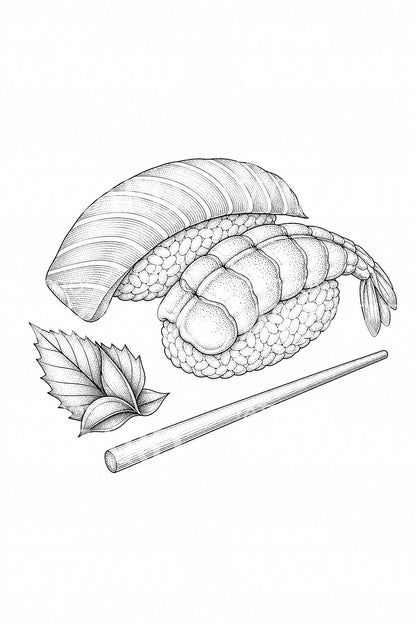 Nigiri Sushi Pair Tattoo Illustration