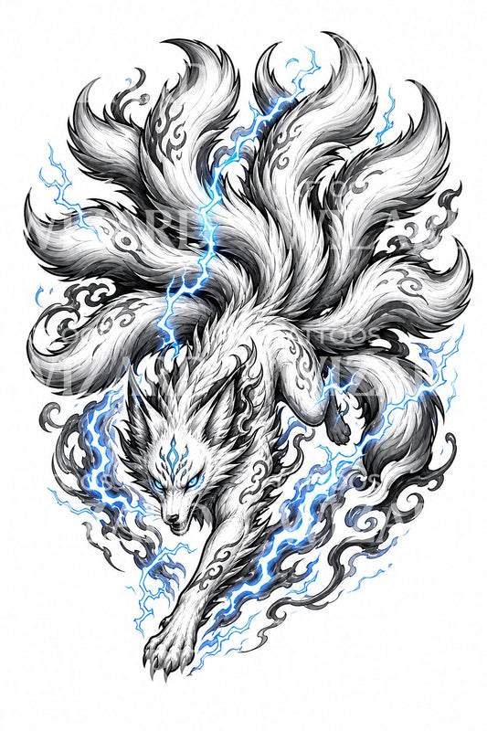 Nine Tailed Spirit Fox Tattoo Design