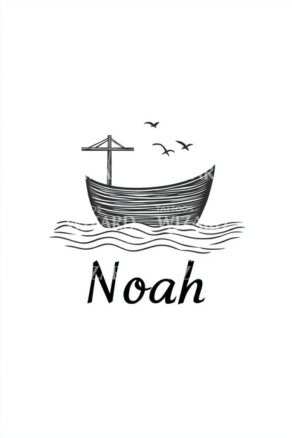 Noah Handwritten Boat Tattoo Design