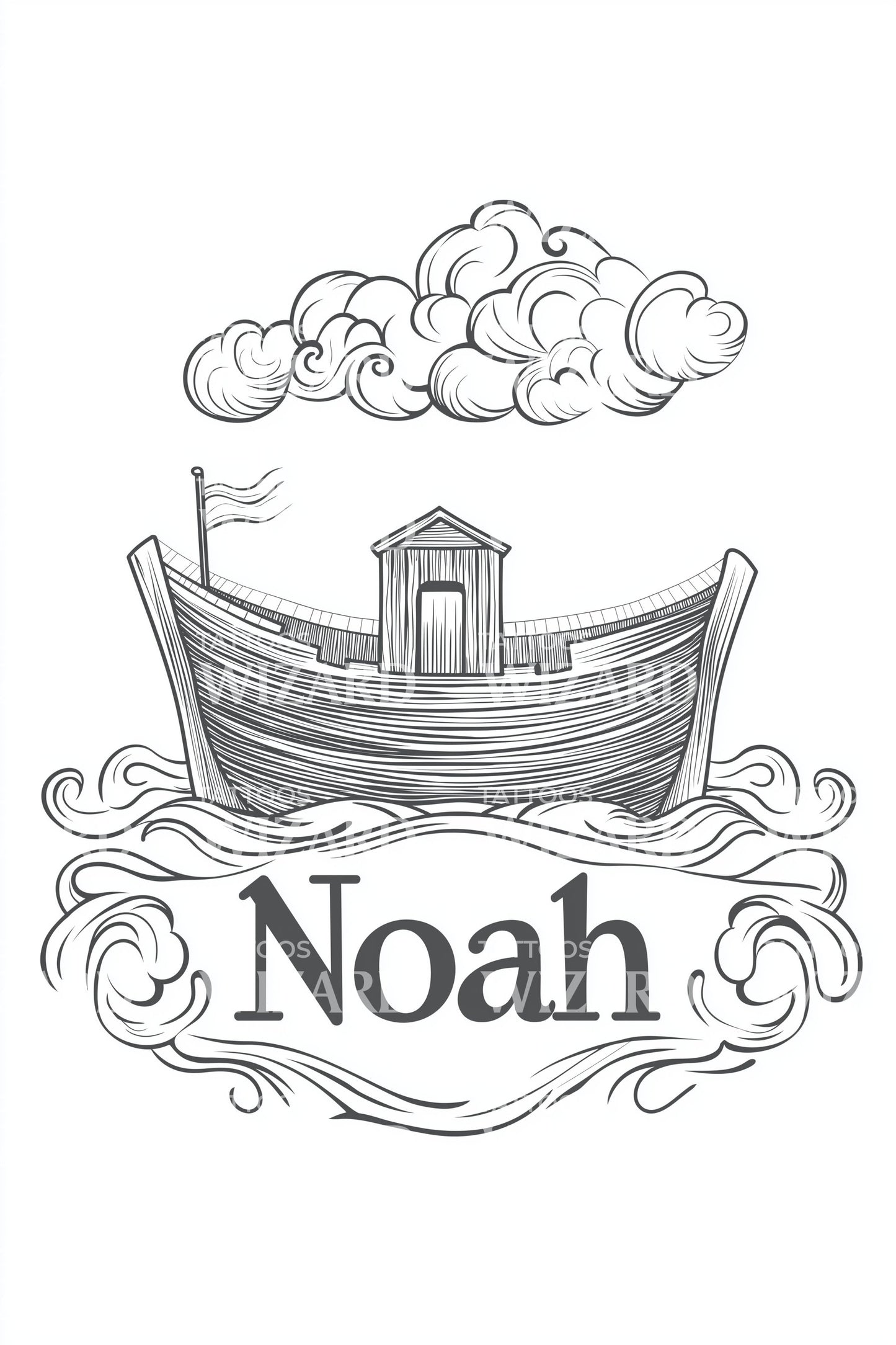Noah Nautical Scroll Tattoo Design