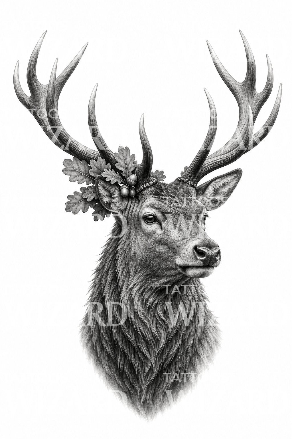 Noble Red Stag Black and Grey Tattoo Design