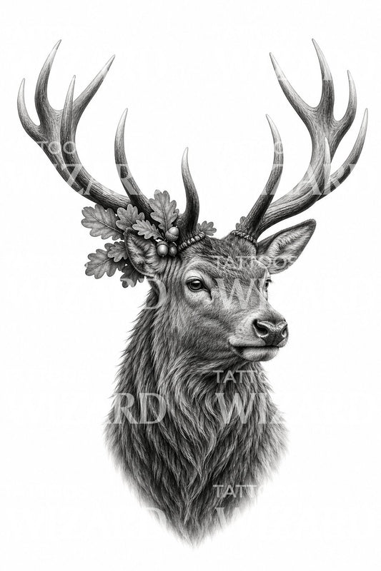 Noble Red Stag Black and Grey Tattoo Design