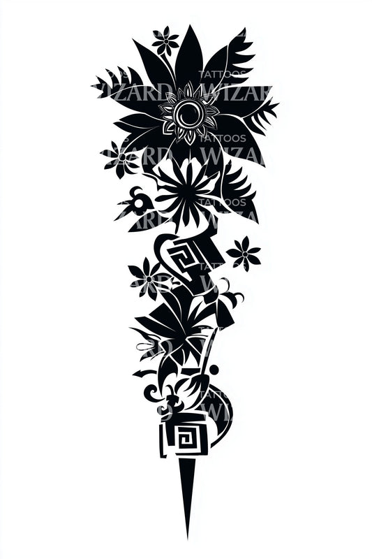 Noir Wildflower Dagger Tattoo Idea