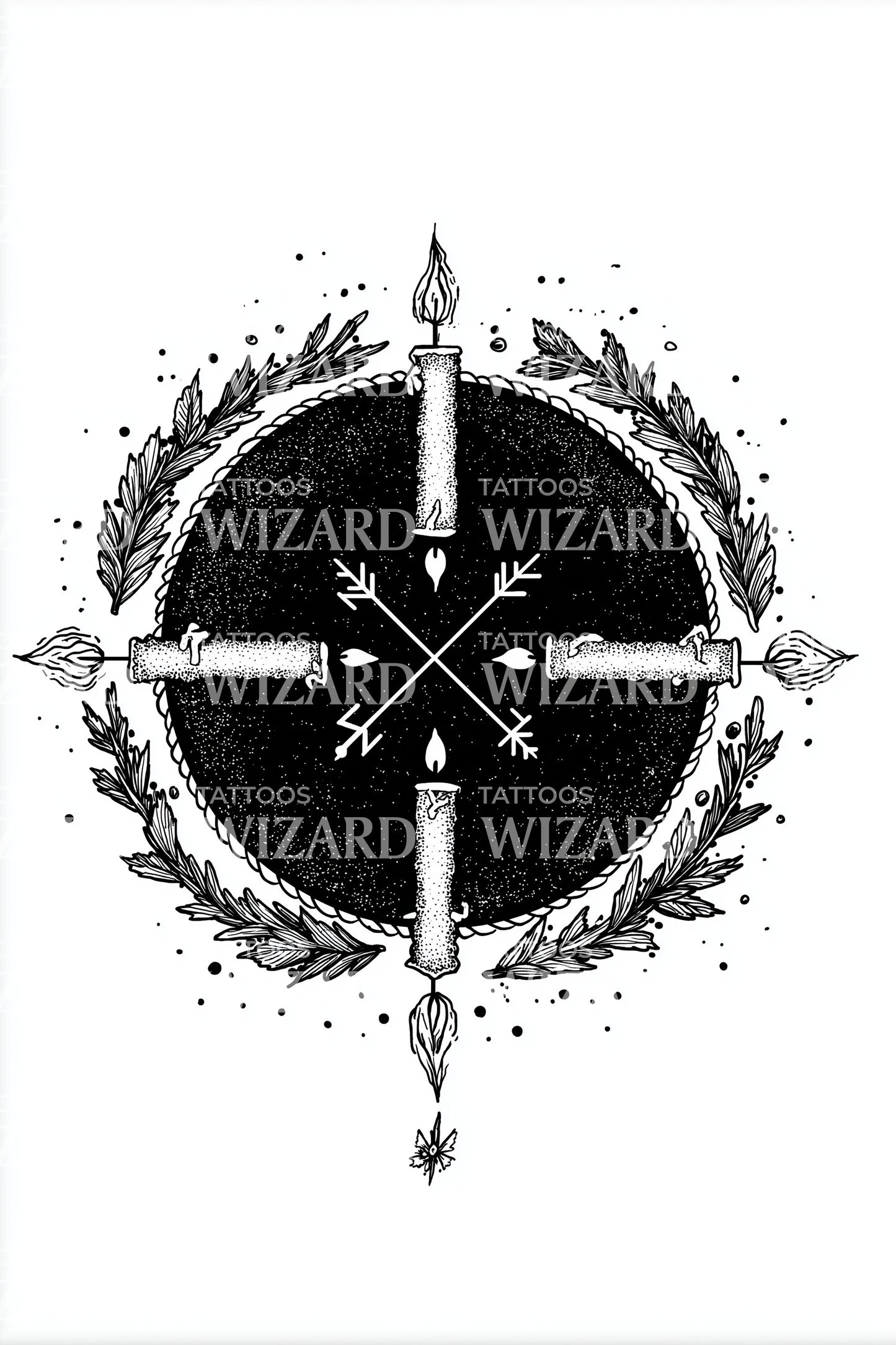 Nordic Candle Compass Tattoo Design