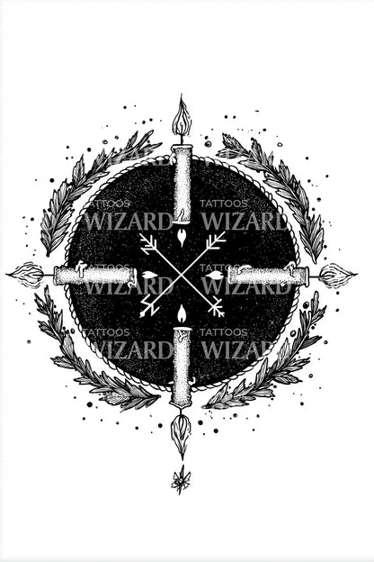 Nordic Candle Compass Tattoo Design